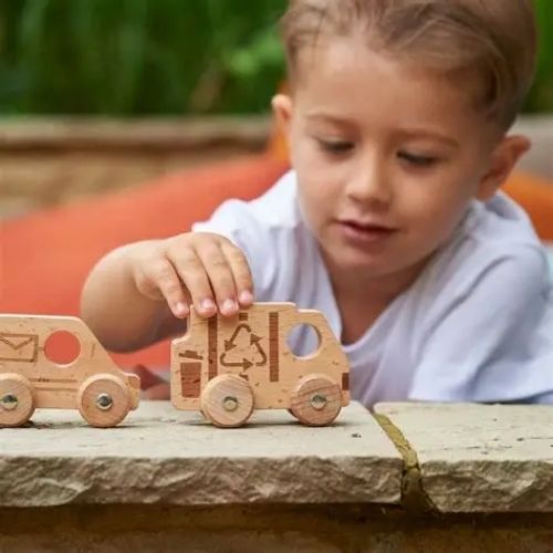 Tickit houten voertuigenset: postwagen, vuilniswagen, betonmixer