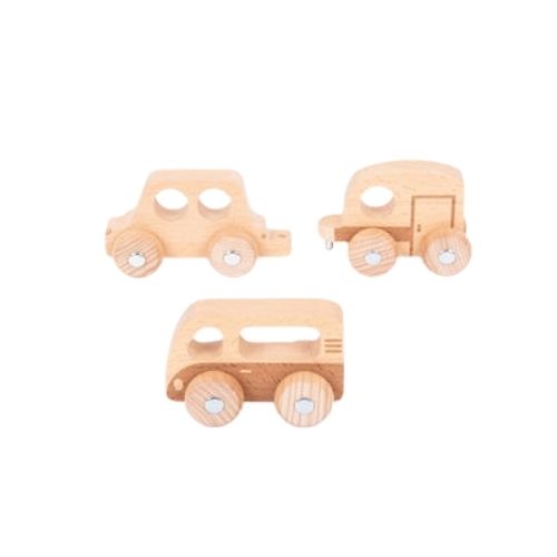 Coffret de véhicules en bois Tickit : mobil-home, voiture, camping-car