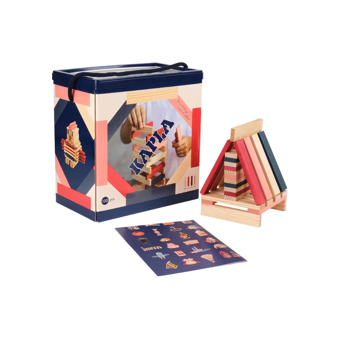 Kapla Doos 120 plankjes blauw-rood-roze