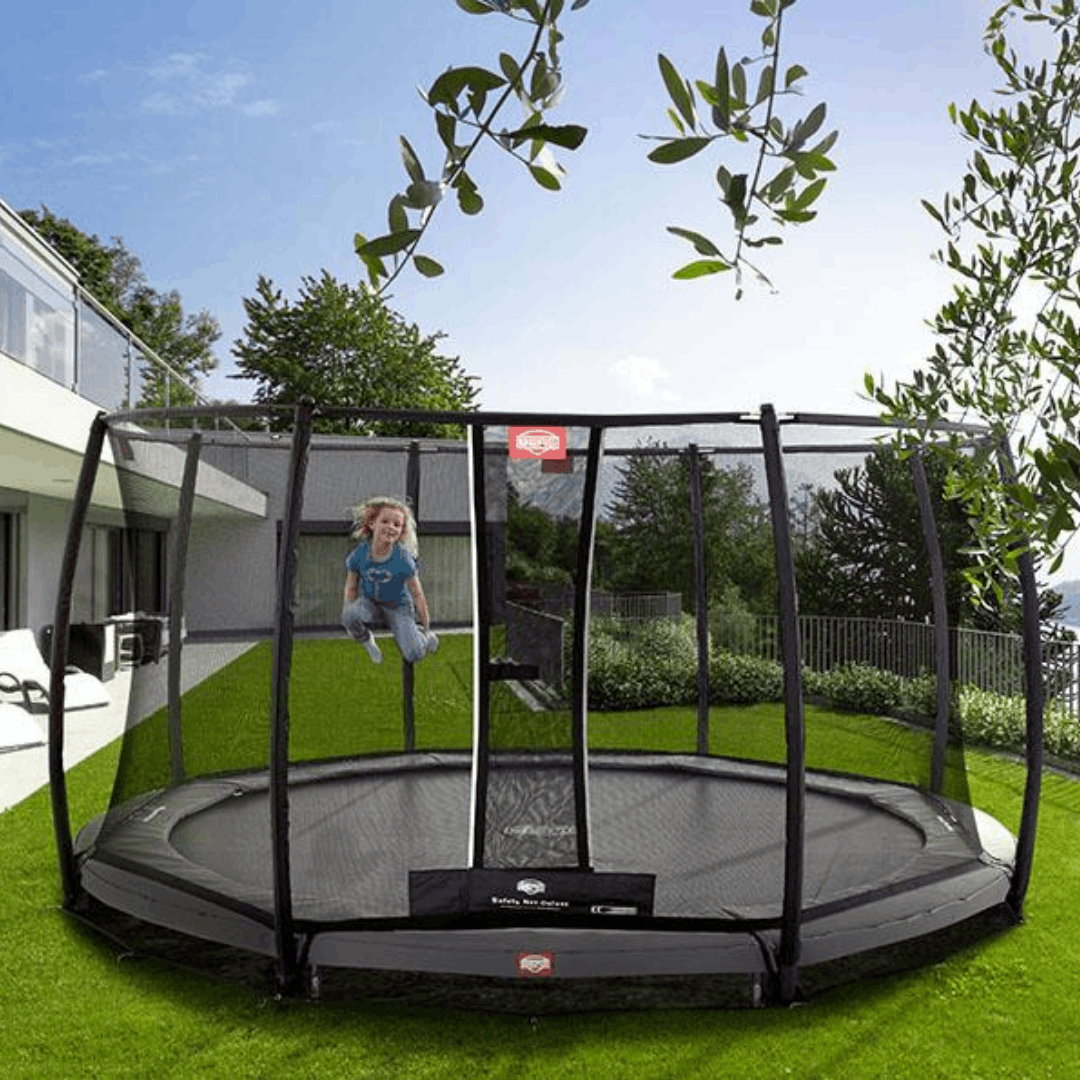 BERG Champion InGround 380 Gris + Filet de sécurité Deluxe