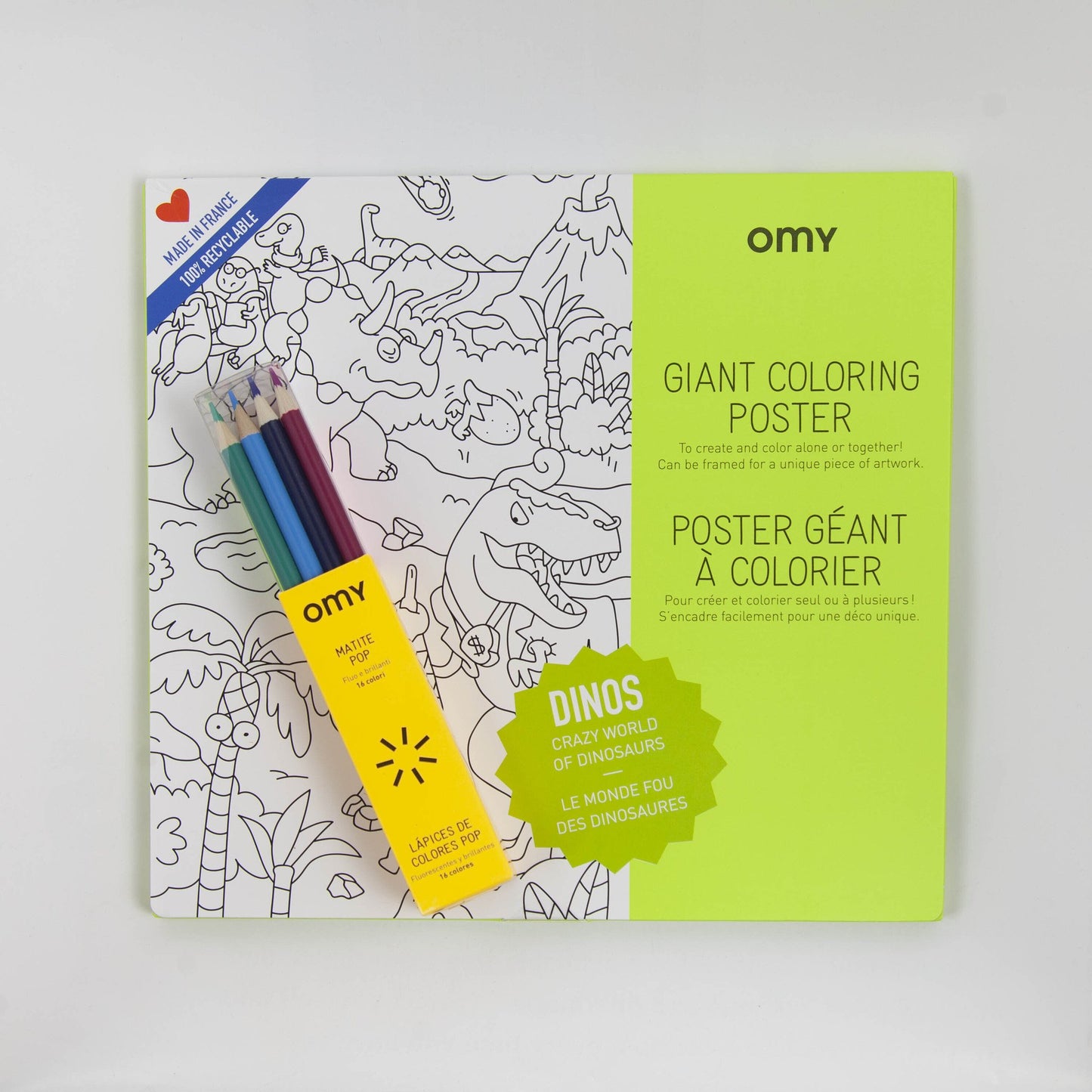 OMY kleurposter Dinos + Pop kleurpotloden