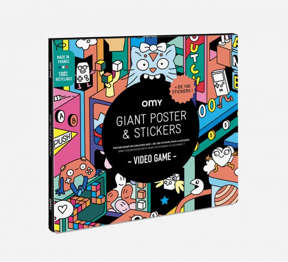 Giant coloring poster video game + stickers